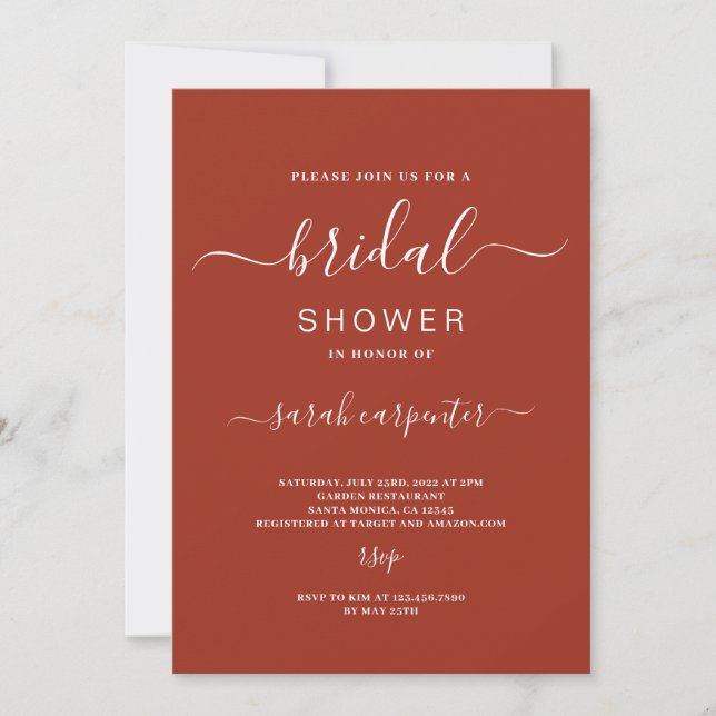 Invitación a la ducha de novia terracota (Anverso)