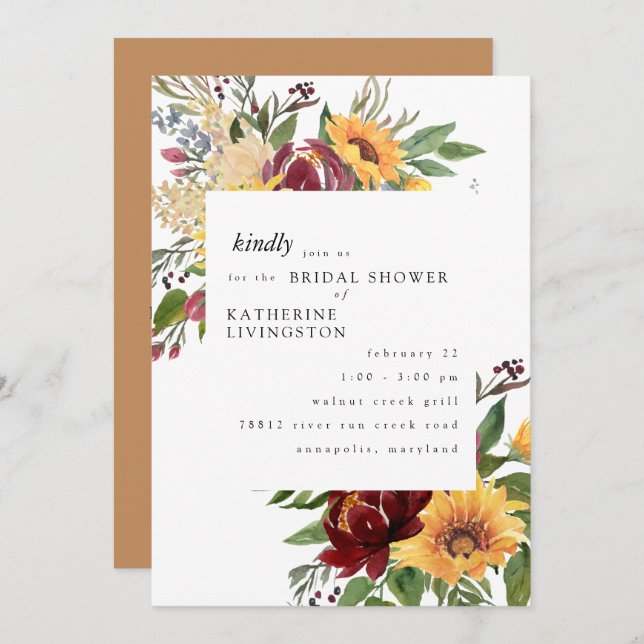 Invitación a la ducha de novia toscana Sunflowers (Anverso / Reverso)