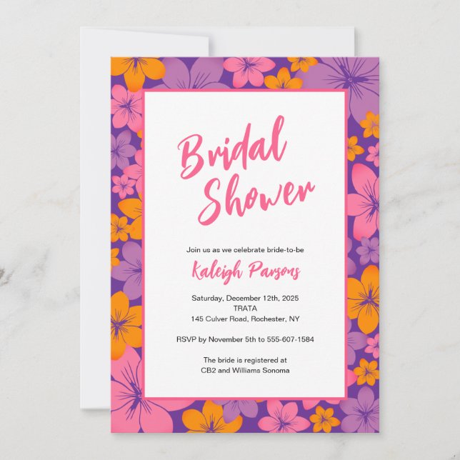 Invitación a la ducha de novia tropical (Anverso)