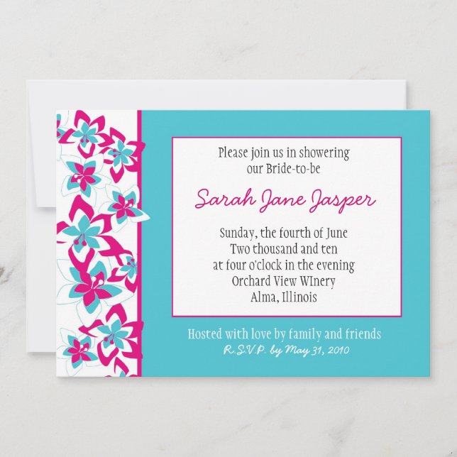 Invitación a la ducha de novia tropical (Anverso)