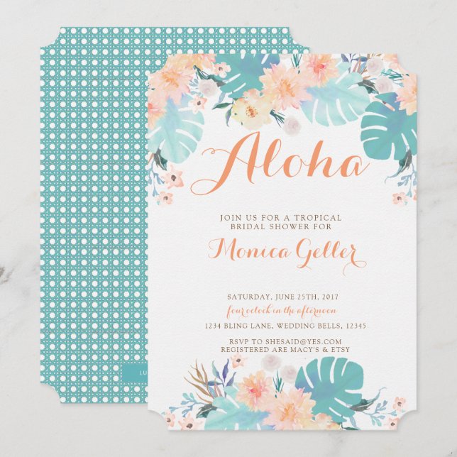 Invitación a la ducha de novia tropical (Anverso / Reverso)