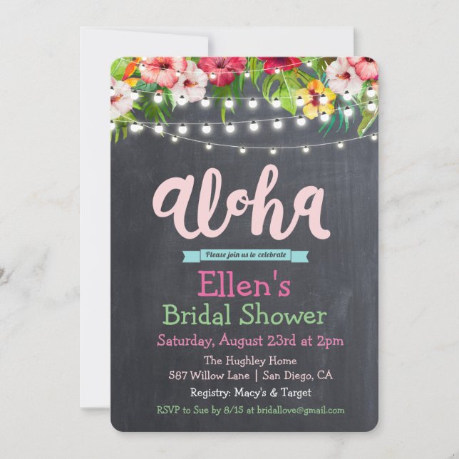 Invitación a la ducha de novia tropical Aloha Luau (Anverso)