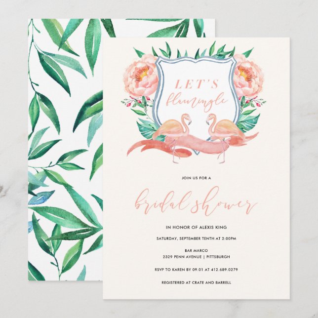 Invitación a la ducha de novia tropical Flamingo (Anverso / Reverso)