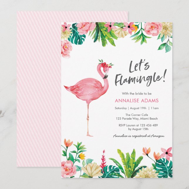 Invitación a la ducha de novia tropical Flamingo (Anverso / Reverso)