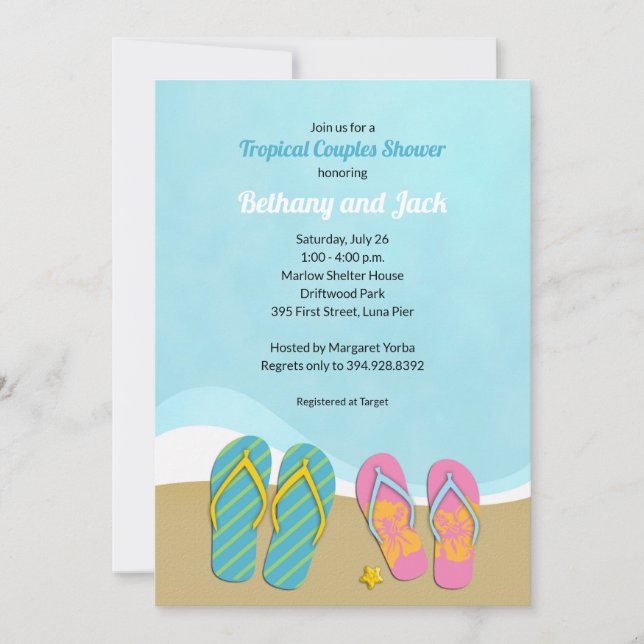 Invitación a la ducha de novia tropical Flip Flops (Anverso)
