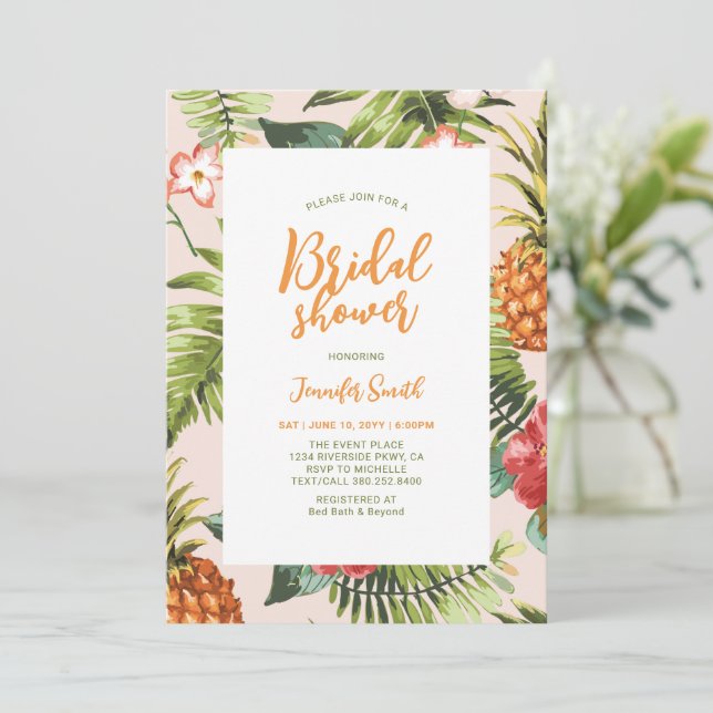 Invitación a la ducha de novia tropical floral (Anverso de pie)
