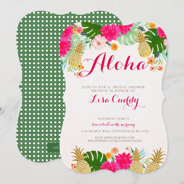 Invitación a la ducha de novia tropical rosa brill (Anverso / Reverso)