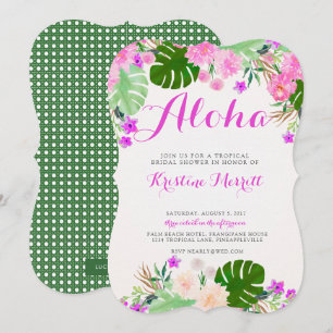 Invitación a la ducha de novia tropical rosa y púr