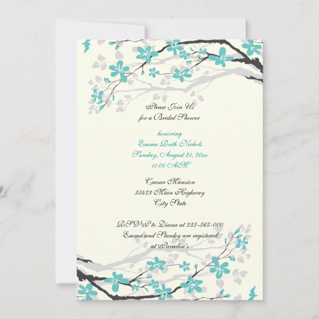 Invitación a la ducha de novia turquesa de rama de (Anverso)
