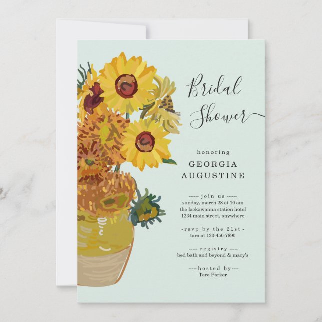 Invitación a la ducha de novia Van Gogh Sunflowers (Anverso)