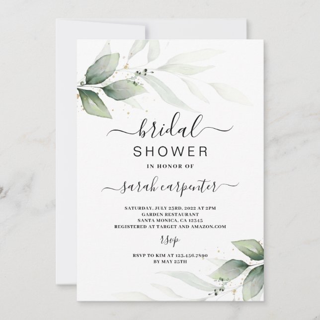Invitación a la ducha de novia verde (Anverso)