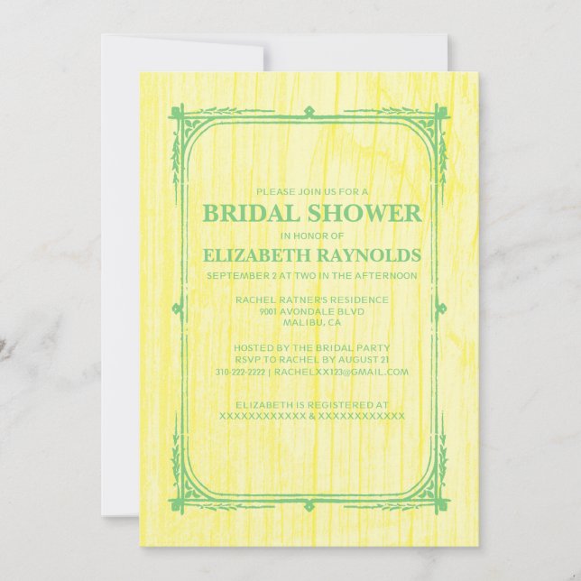 Invitación a la ducha de novia verde amarillo de m