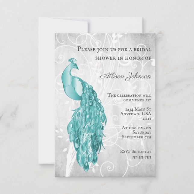 Invitación a la ducha de novia verde azulada Peaco (Anverso)