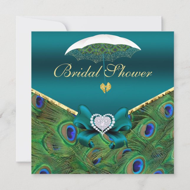 Invitación a la ducha de novia verde azulada Peaco (Anverso)