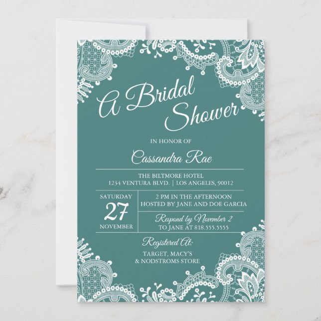 Invitación a la ducha de novia verde azulada y de  (Anverso)