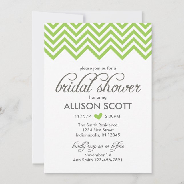 Invitación a la ducha de novia verde Chevron (Anverso)