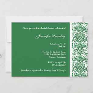 Invitación a la ducha de novia verde Damasco