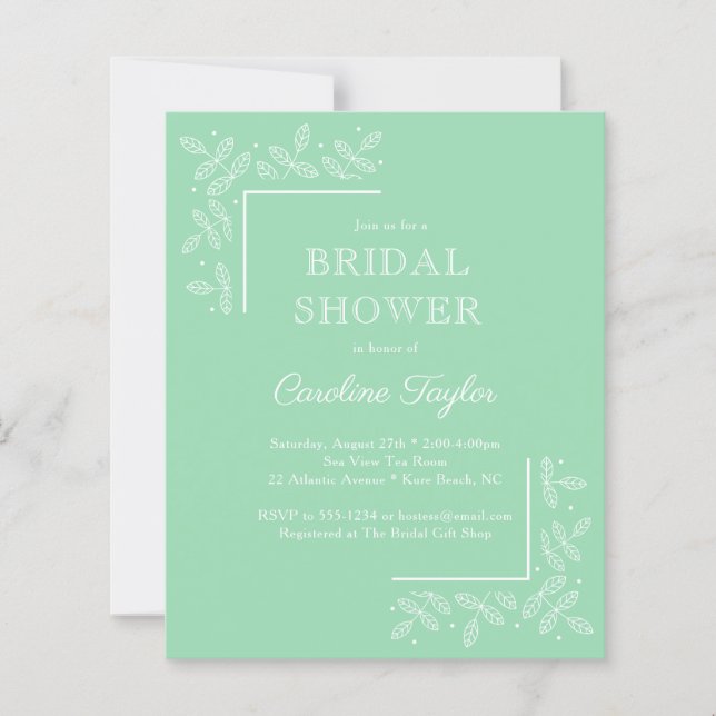 Invitación a la ducha de novia verde de las hojas  (Anverso)