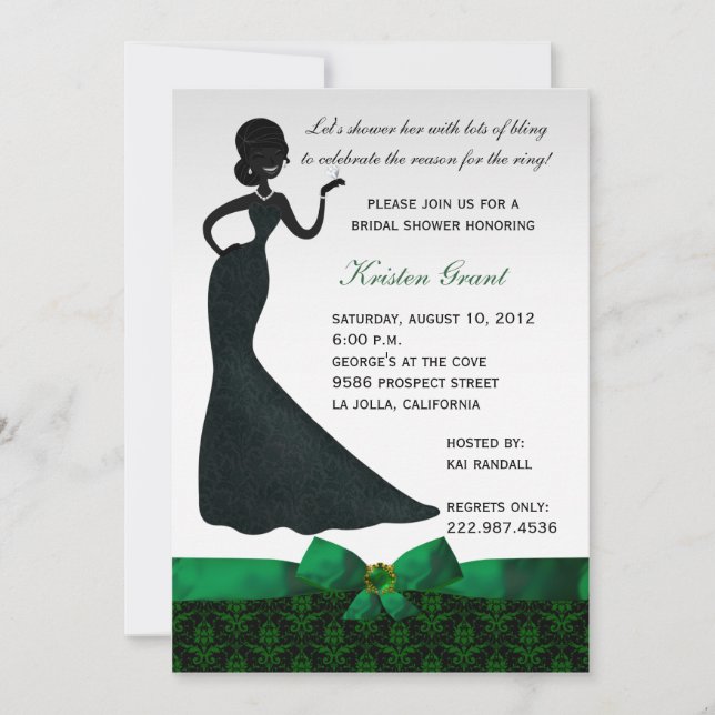 Invitación a la ducha de novia verde esmeralda (Anverso)