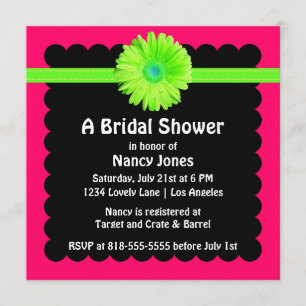 Invitación a la ducha de novia verde neón y rosa