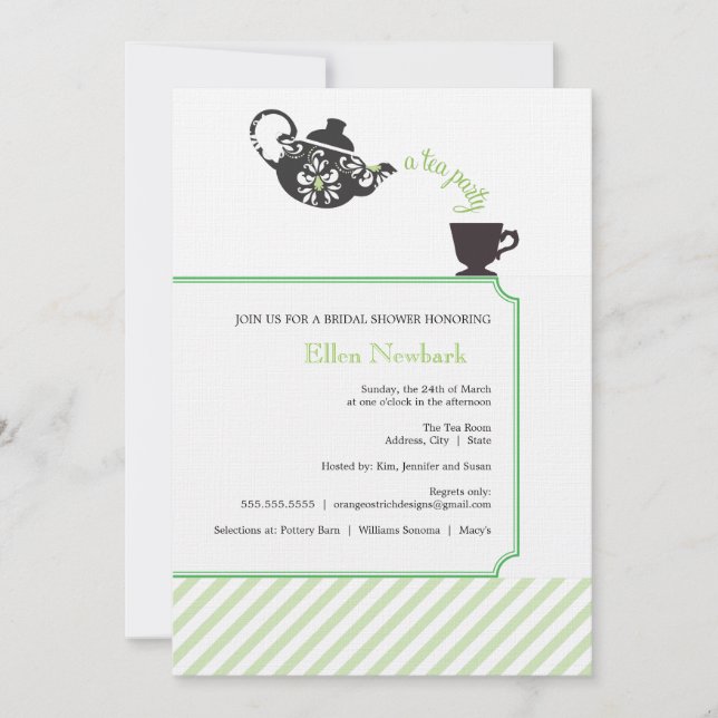 Invitación a la ducha de novia verde - Té (Anverso)