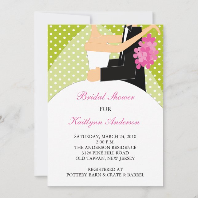 Invitación a la ducha de novia verde y blanca (Anverso)