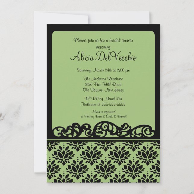Invitación a la ducha de novia verde y negro Damas (Anverso)