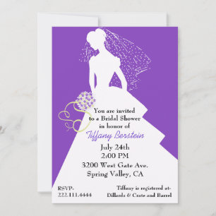 Invitación a la ducha de novia violeta y blanca