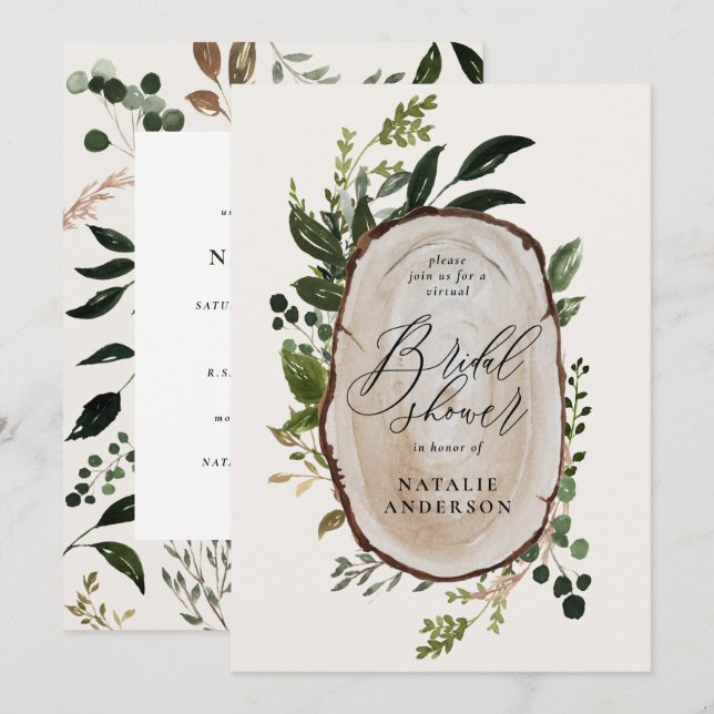 Invitación a la ducha de novia virtual de corte rú (Anverso / Reverso)