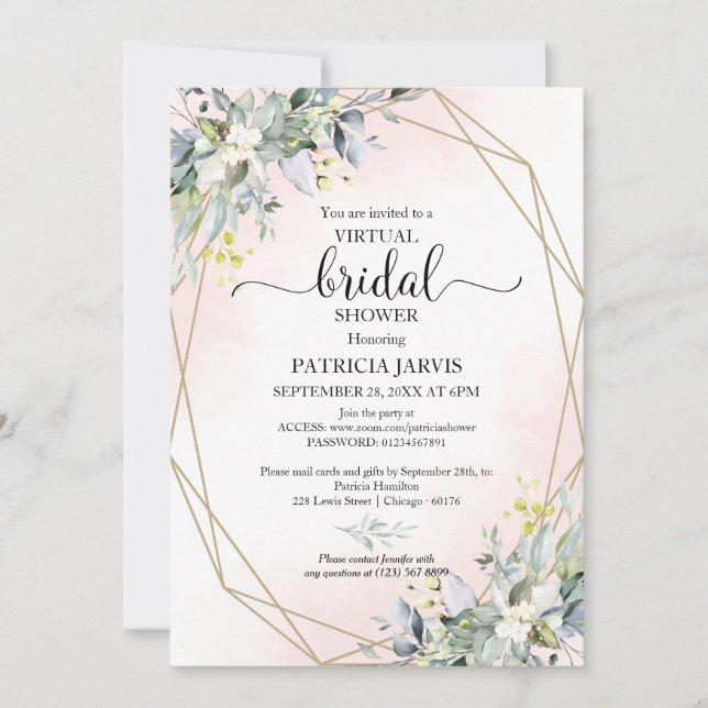 Invitación a la ducha de novia virtual geométrica  (Anverso)