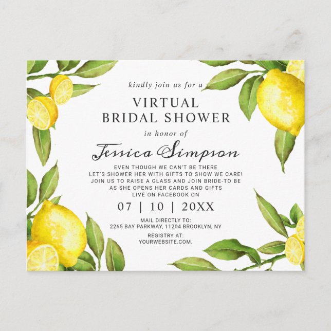 Invitación a la ducha de novia virtual Lemons de c (Anverso)