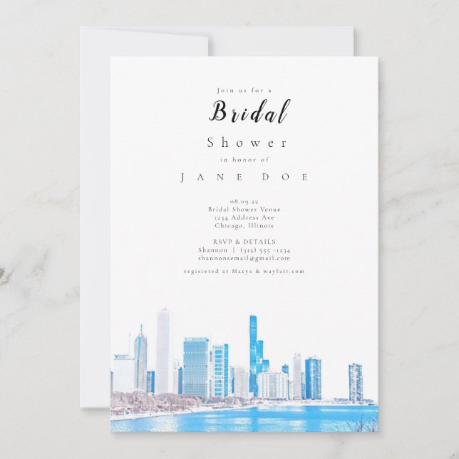 Invitación a la ducha de novia Wintery Chicago Sky (Anverso)