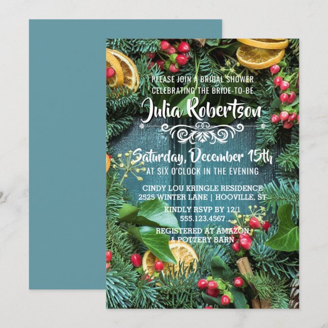 Invitación a la ducha de novia Wreath Bridal Navid (Anverso / Reverso)