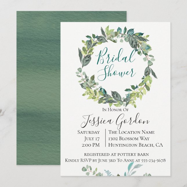 Invitación a la ducha de novia Wreath Wreath Folia (Anverso / Reverso)
