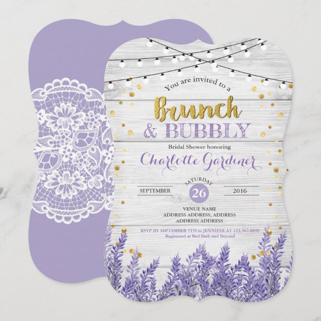 Invitación a la ducha de novia y brunch de lavanda (Anverso / Reverso)