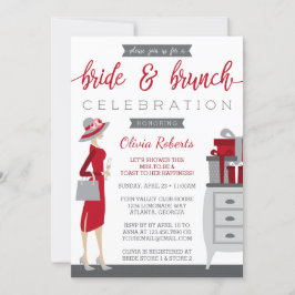 Invitación a la ducha de novia y Brunch, rojo, gri
