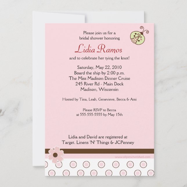 Invitación a la ducha de novias 5x7 (Anverso)