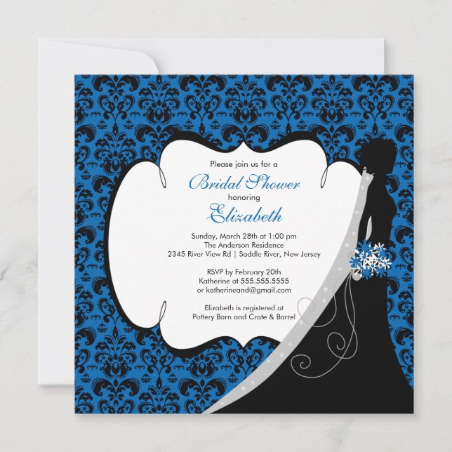 Invitación a la ducha de novias Bluet Damask (Anverso)