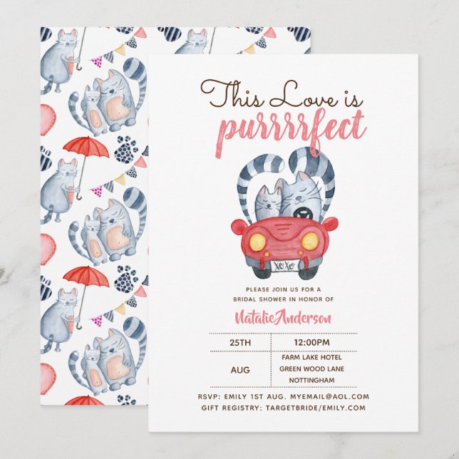 Invitación a la ducha de novias Boda de gatos enam (Anverso / Reverso)