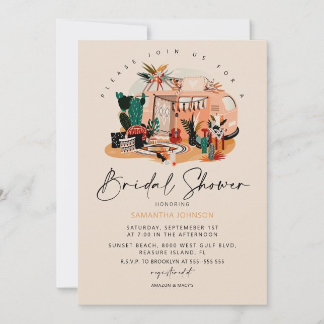 Invitación a la ducha de novias Boho 70 Pampas & C (Anverso)