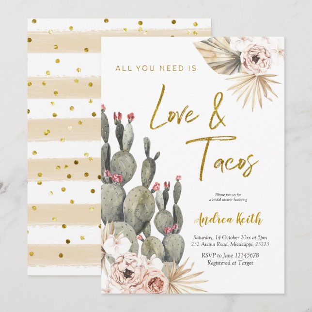 Invitación a la ducha de novias Boho Cactus Love y (Anverso / Reverso)