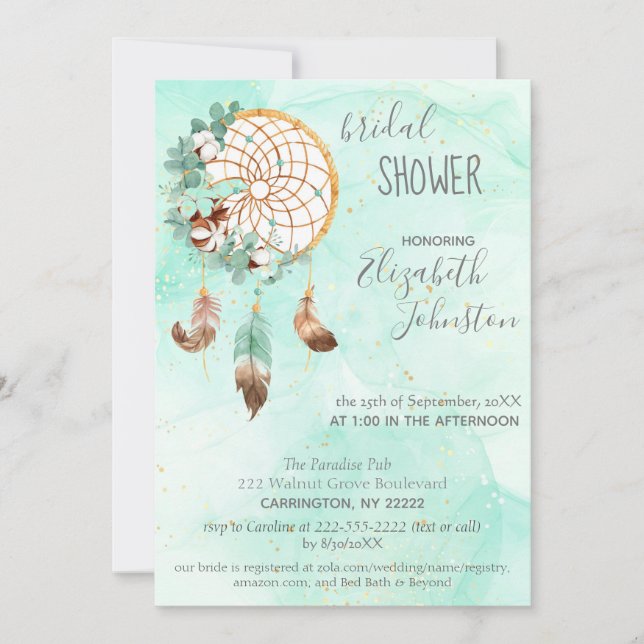 Invitación a la ducha de novias Boho Dream Catcher (Anverso)