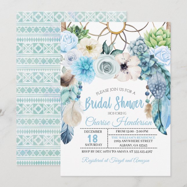Invitación a la ducha de novias Boho Dreamcatcher (Anverso / Reverso)