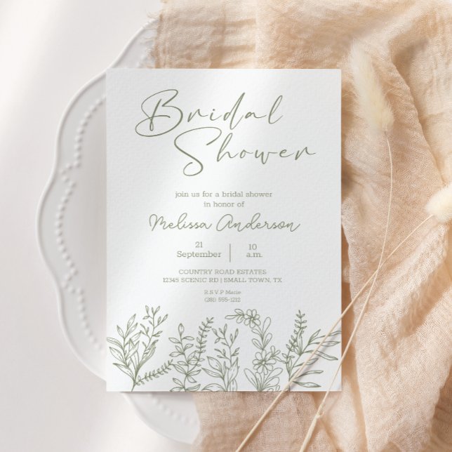 Invitación a la ducha de novias Boho Green Flowers (Subido por el creador)