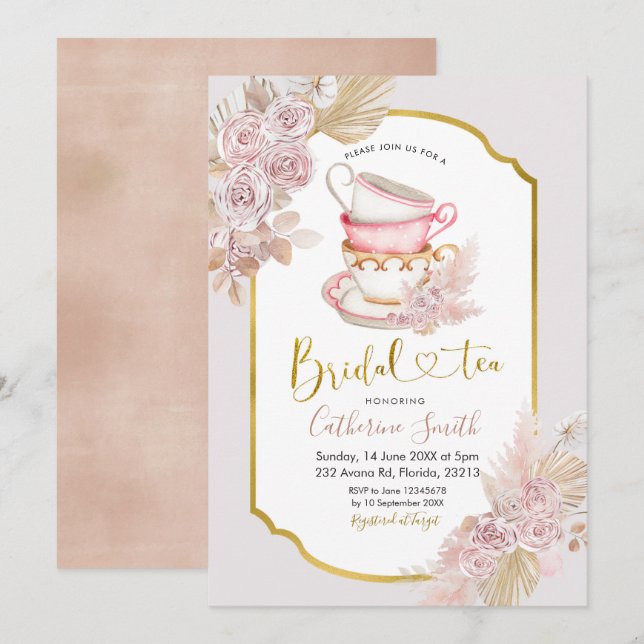 Invitación a la ducha de novias Boho Tea Fiesta (Anverso / Reverso)
