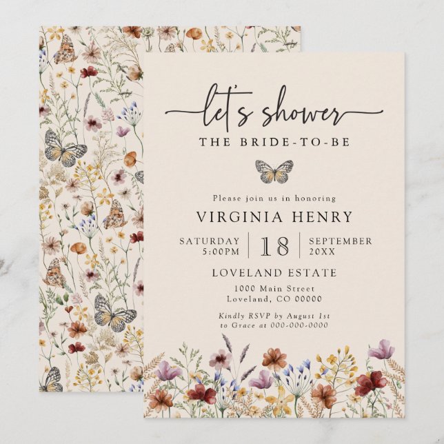 Invitación a la ducha de novias Boho Tiny Wildflow (Anverso / Reverso)