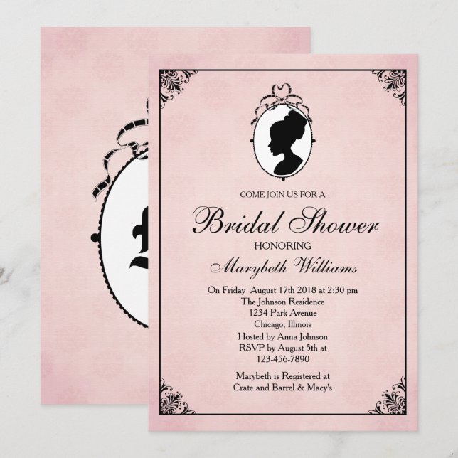 Invitación a la ducha de novias Cameo Cameo Estilo (Anverso / Reverso)