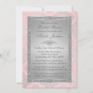 Invitación a la ducha de novias color rosa, platea
