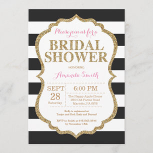 Invitación a la ducha de novias color rosa y dorad