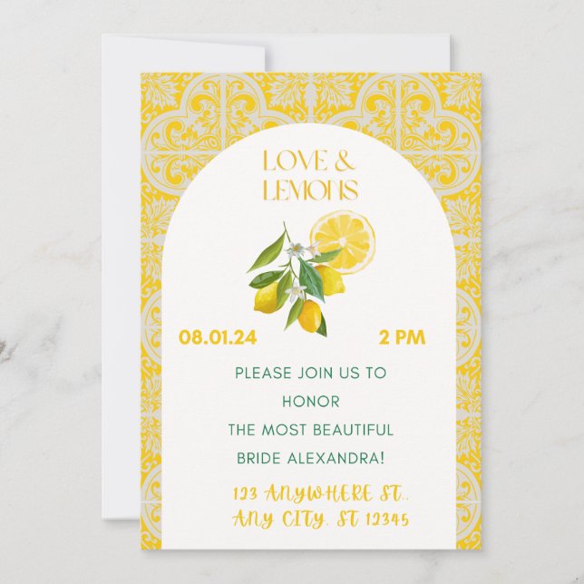 Invitación a la ducha de novias con amor y lémulos (Anverso)